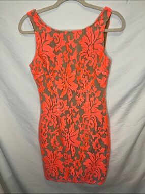 Ladakh Neon Orange Floral Lace Mini Dress